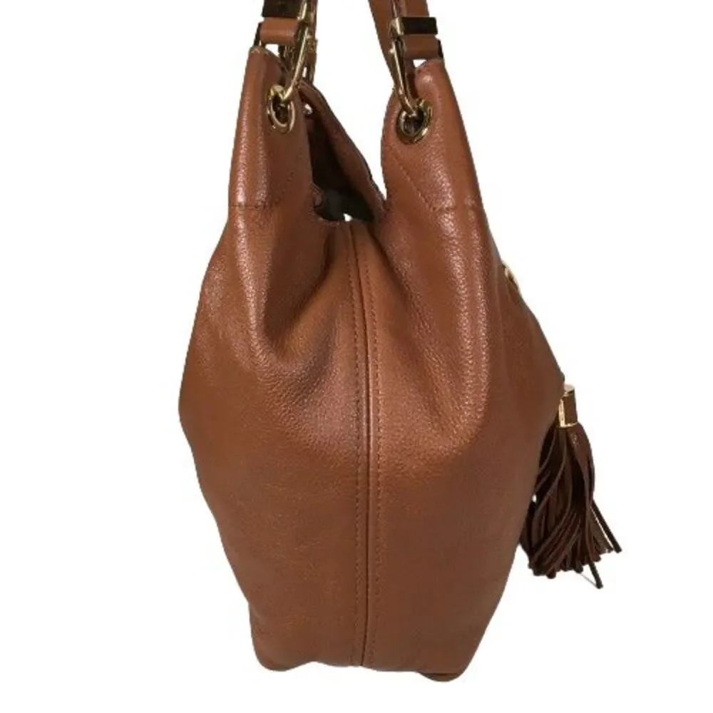 Michael Kors Luggage Brown Leather Camden Drawstring Shoulder Bag Purse Tote